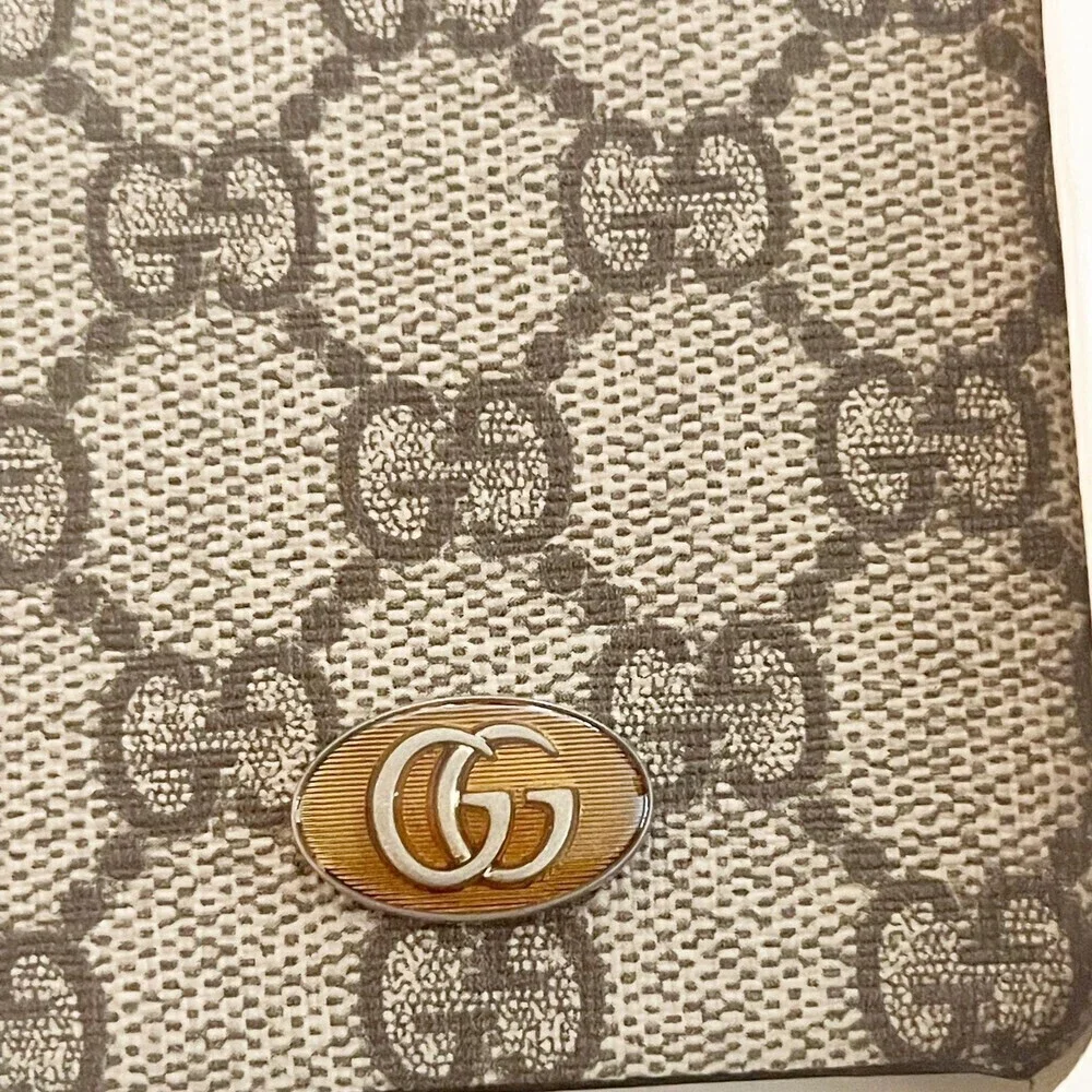 GUCCI Ophidia iPhone 8 Plus Case Beige GG Supreme Canvas Gold-Tone Hardware NWT